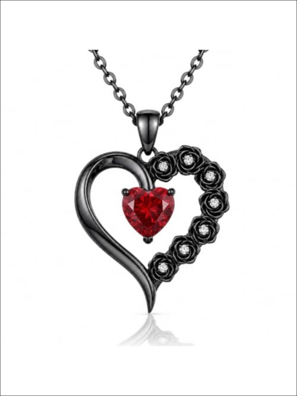 Gothic Black Rose Pendant Necklace Women Heart Crystal Halloween Jewelry